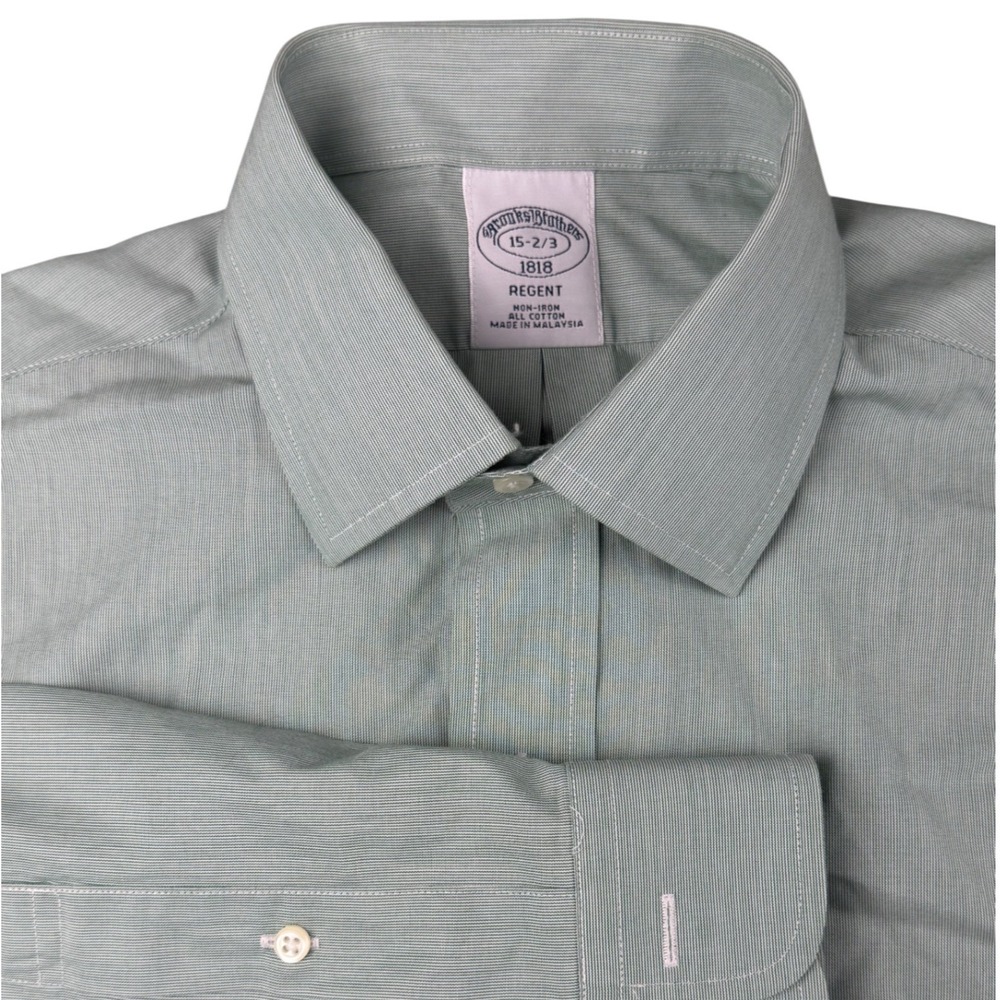 Brooks Brothers 1818 Regent‎ Non-Iron Green Micro Stripe Dress Shirt 15 2/3 Mens